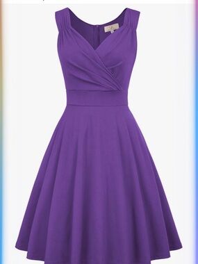 Grace Karin Purple Sleeveless Fit-and-Flare Midi Dress